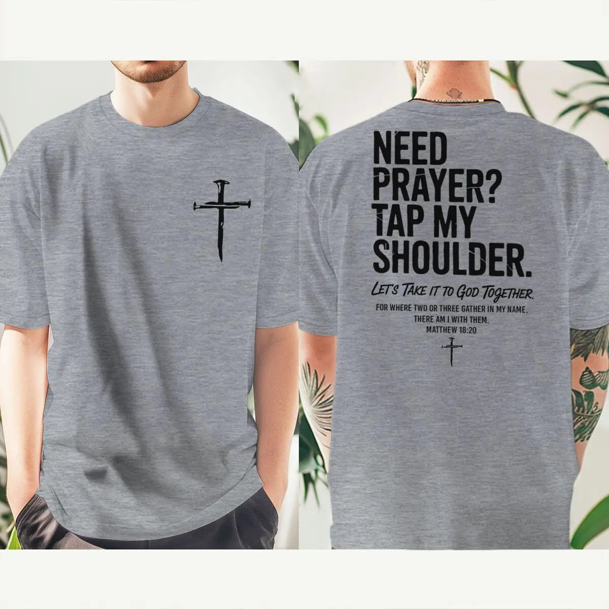 Need Prayer? Tap My Shoulder Christian T-Shirt | Unisex Faith Graphic Cross Tee