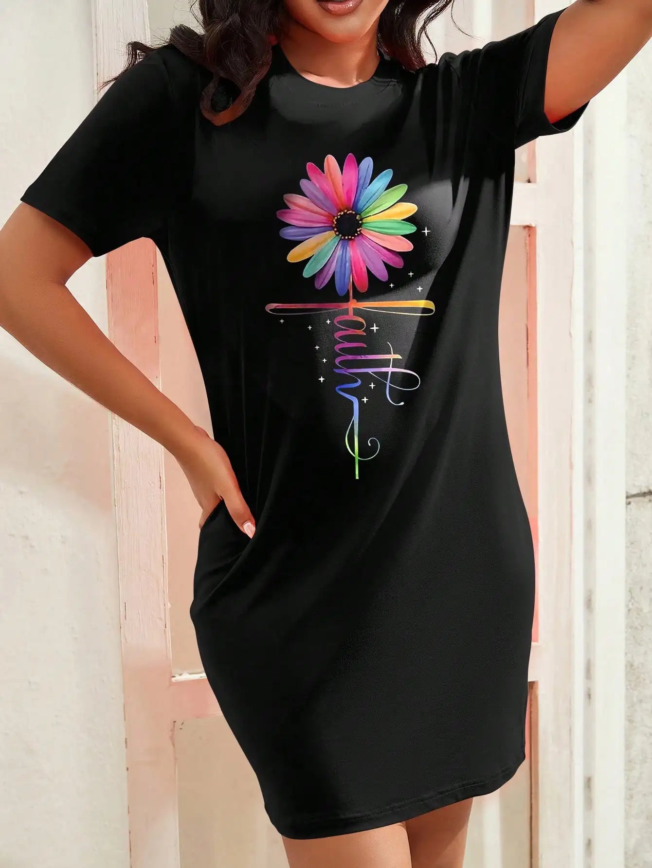 Colorful Faith Sunflower T-Shirt Dress