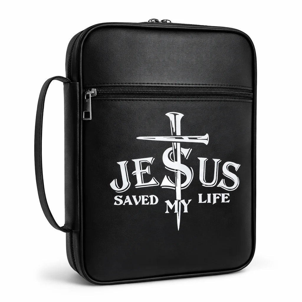 Leather Bible Cover Organizer with Handle & Zipper Pocket – Large Capacity Bible Carrying Case