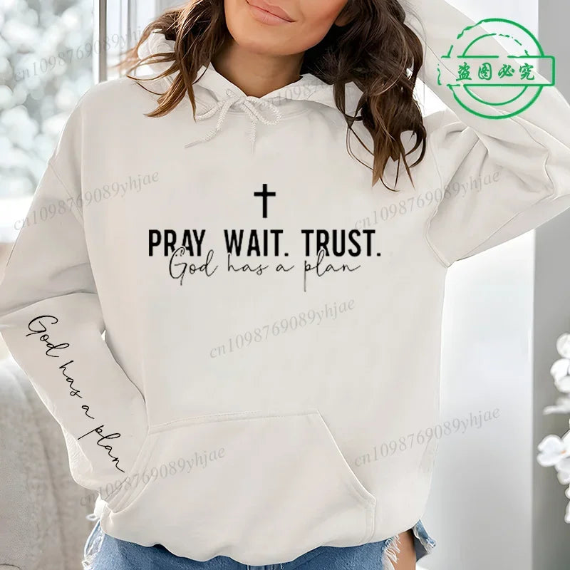 Pray, Wait, Trust Christian Hoodie – Inspirational Faith Pullover Sweatshirt