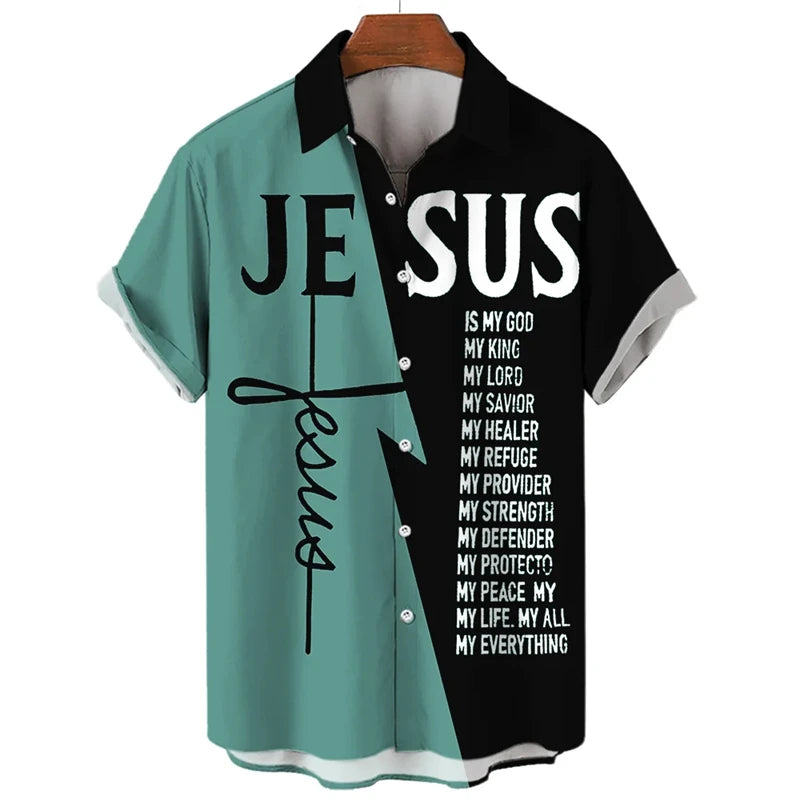 Jesus 3D Printed Casual Short Sleeve Button Up Shirts