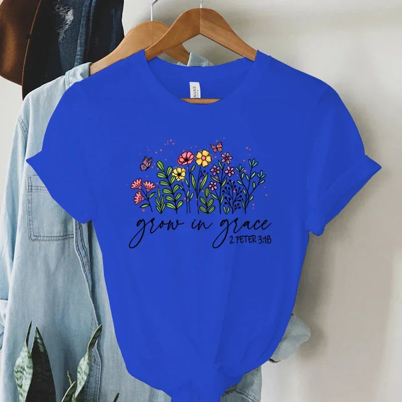 Floral Grow in Grace 2Peter 3:18 Tee