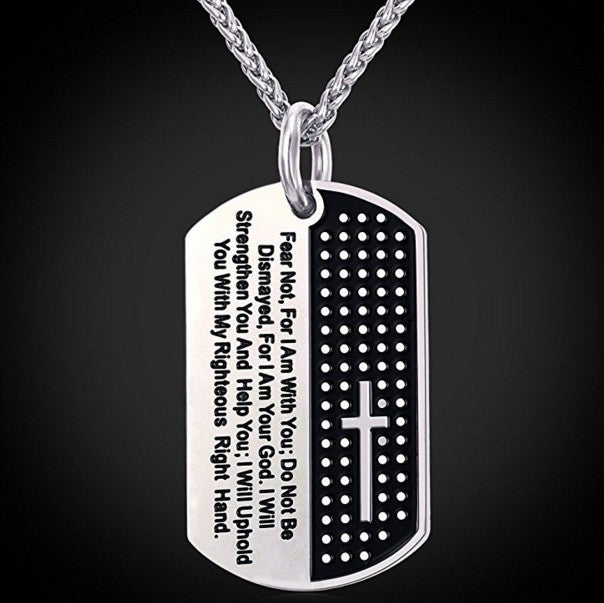 Stainless Steel Dog Tag Black Bible Verse Necklace