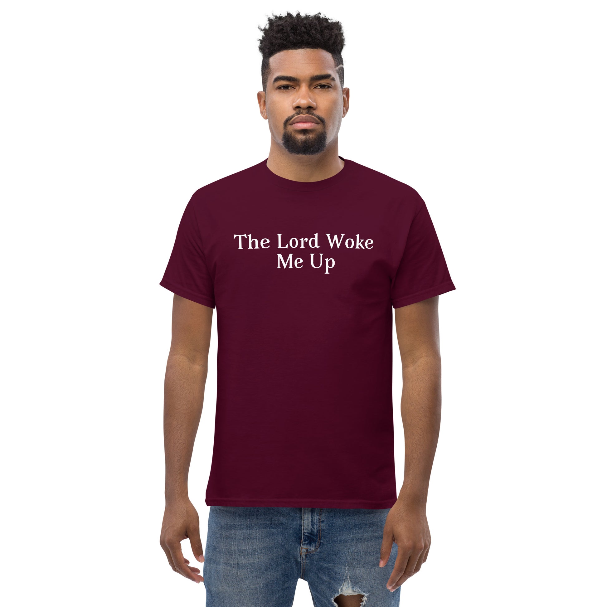Burgundy The Lord Woke Me Tee