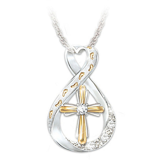 Two-Tone Diamond Cross Footprint Pendant