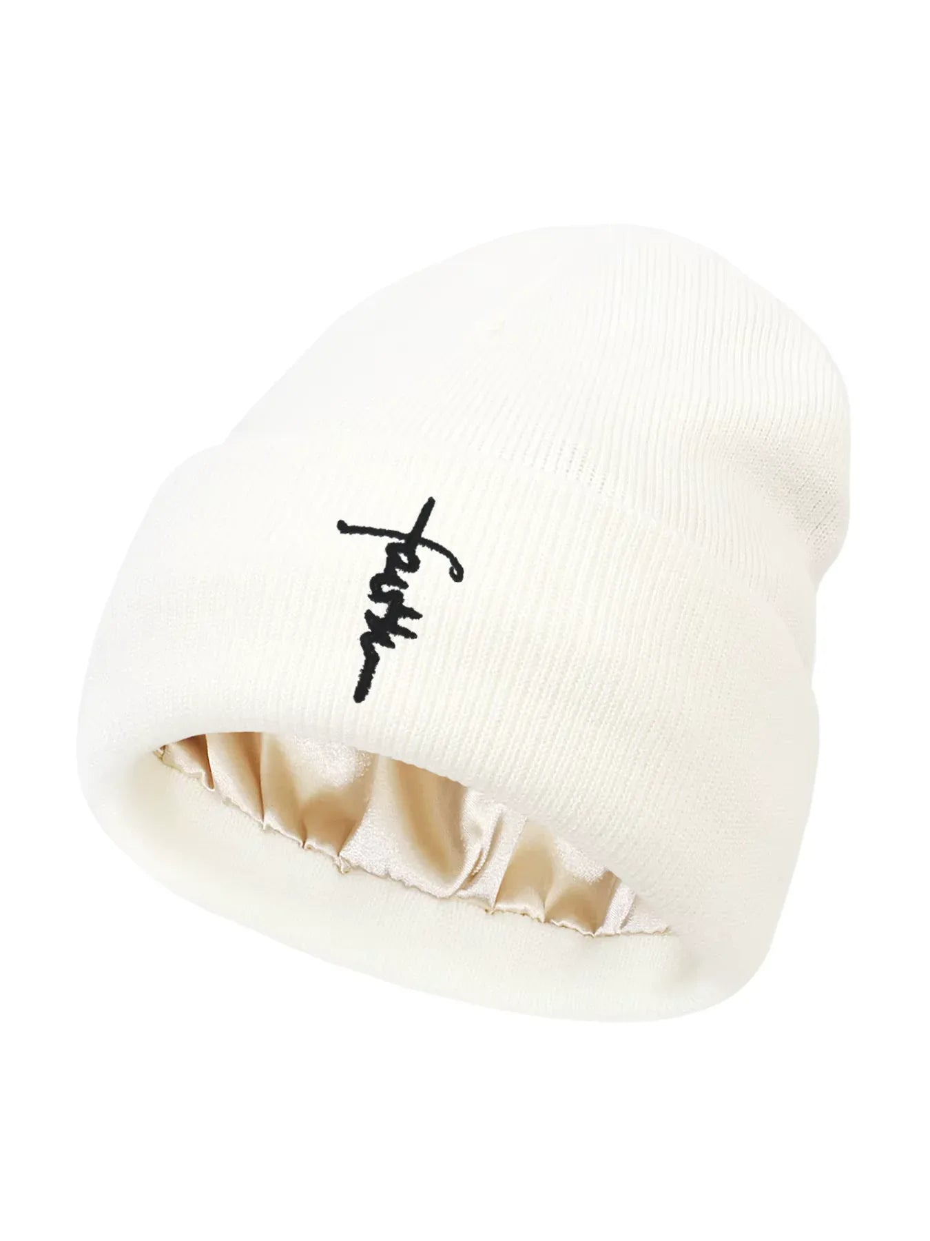 Embroidered Satin Lined Anti-Static Knit Faith Beanie - God Cloth
