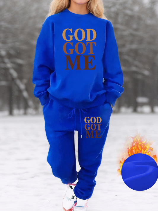 Women's Casual Royal Blue "GOD GOT ME" Sweatsuit