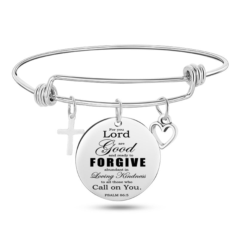 Lady's Bible Scripture Stainless Steel Bangle Bracelet