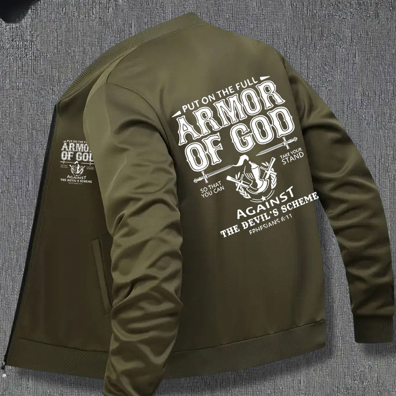 Men's Graphic Christian Full Armor of God Bomber Jacket