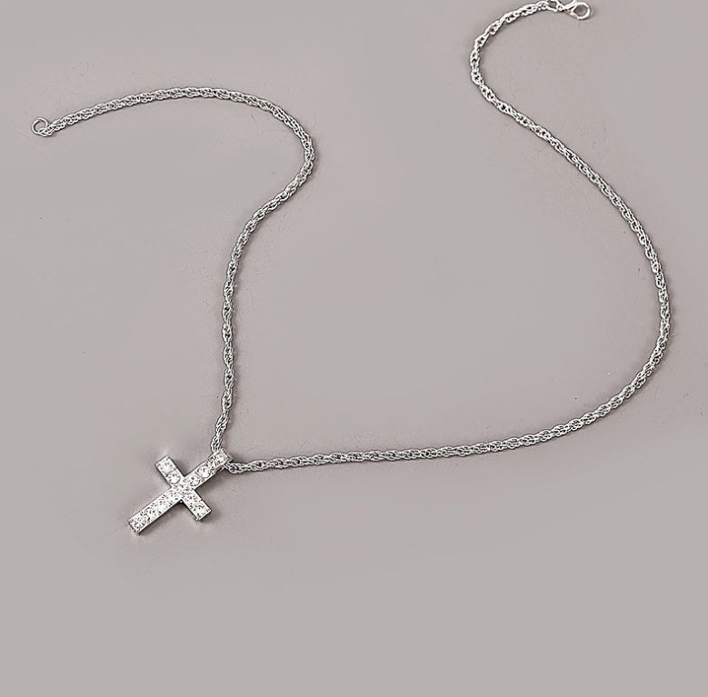 Unisex Silver Rhinestone Cross Pendant Necklaces