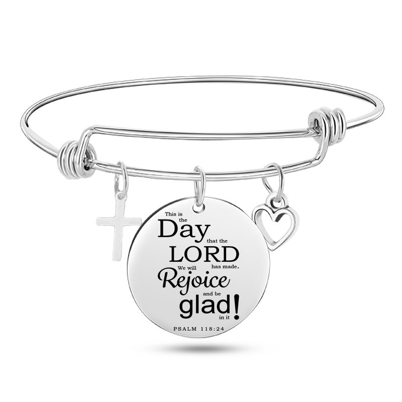 Lady's Bible Scripture Stainless Steel Bangle Bracelet