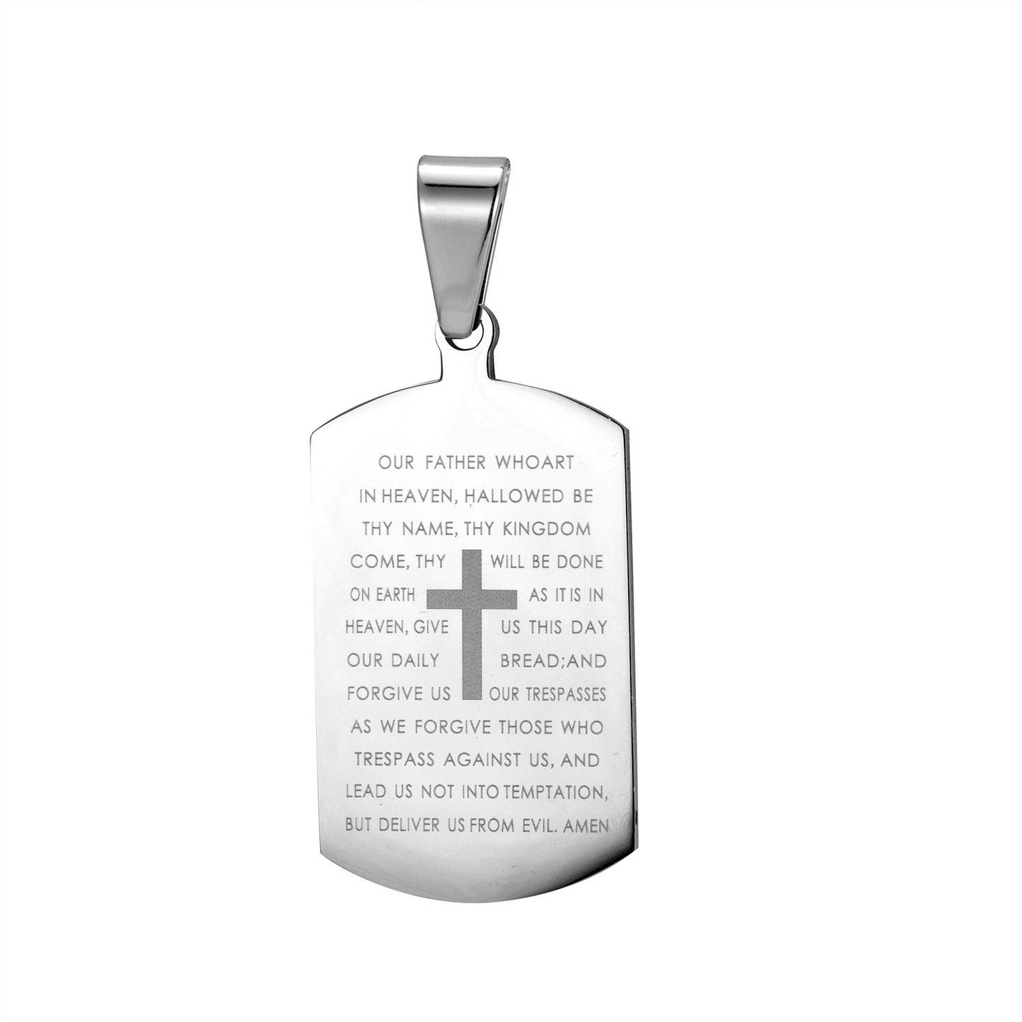 Stainless Steel Tag Cross and Scripture Pendant Necklace