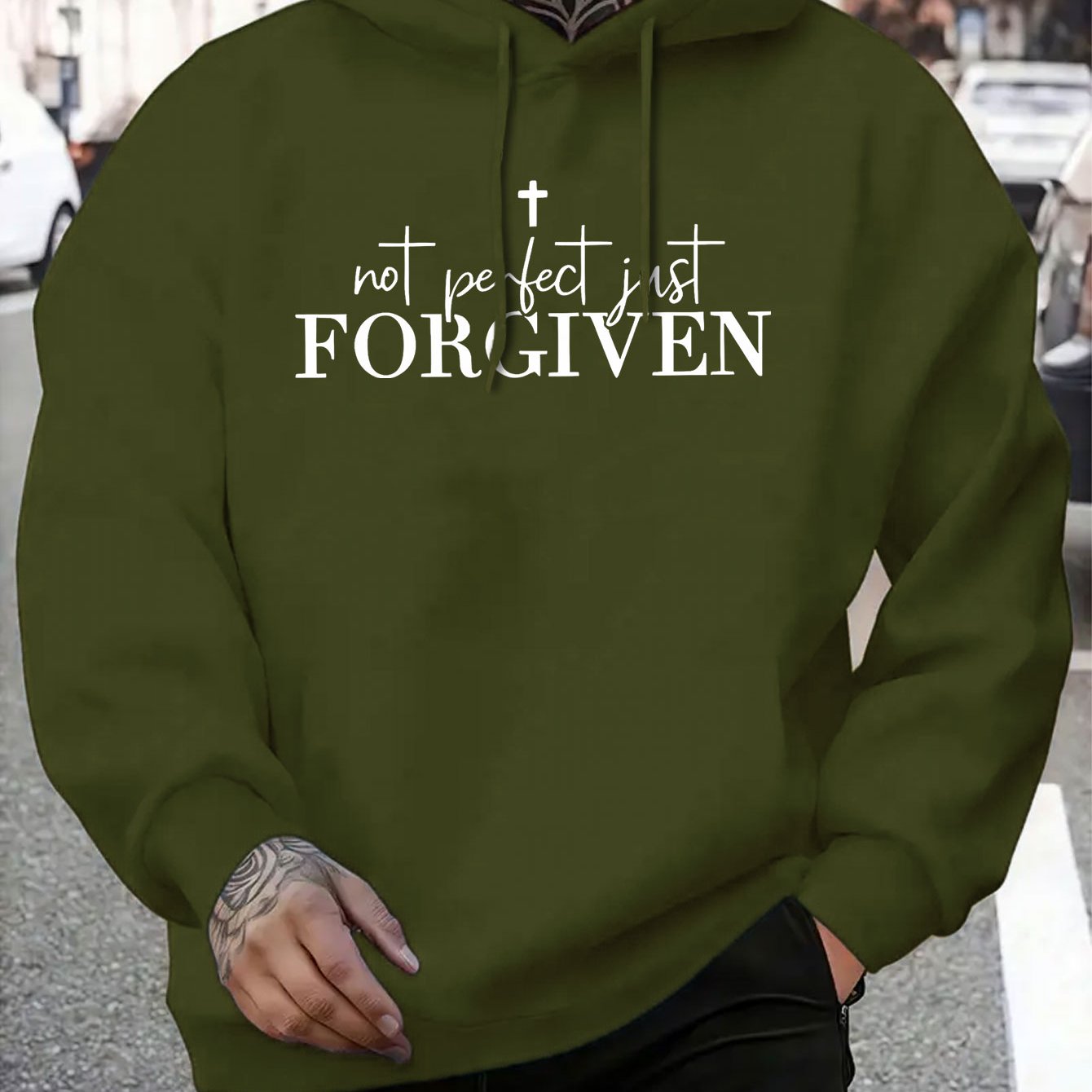 Men's "Not Perfect FORGIVEN" Cross Print Hoodie