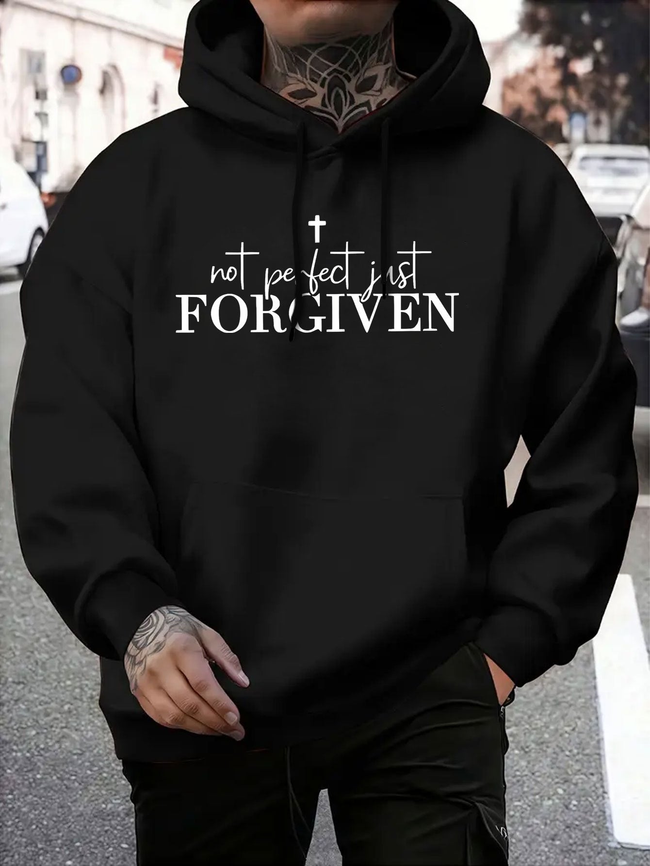 Men's "Not Perfect FORGIVEN" Cross Print Hoodie
