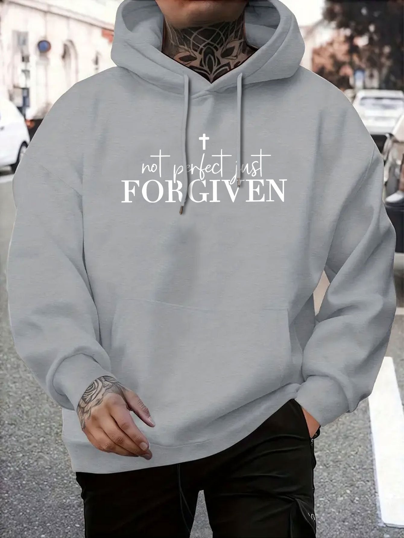 Men's "Not Perfect FORGIVEN" Cross Print Hoodie