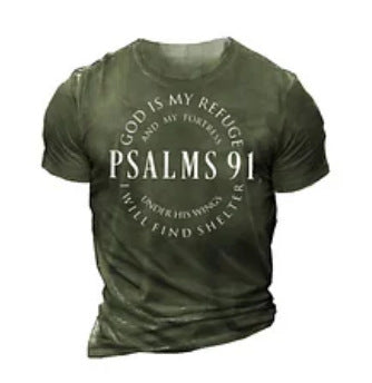 Psalm 91 “God Is My Refuge” T-Shirt – Christian Faith Graphic Tee | Men’s Inspirational Bible Shirt