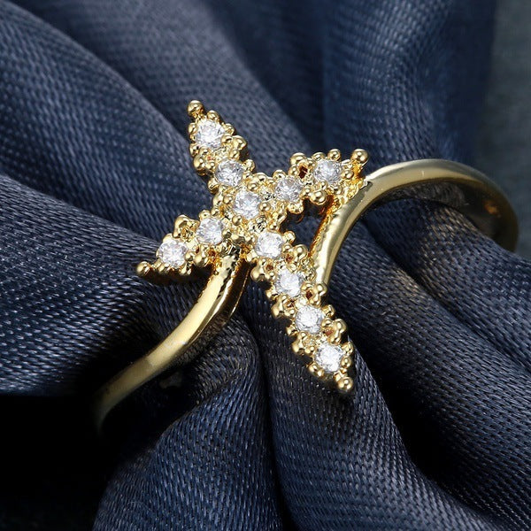 Goldtone Rhinestone Cross Ring