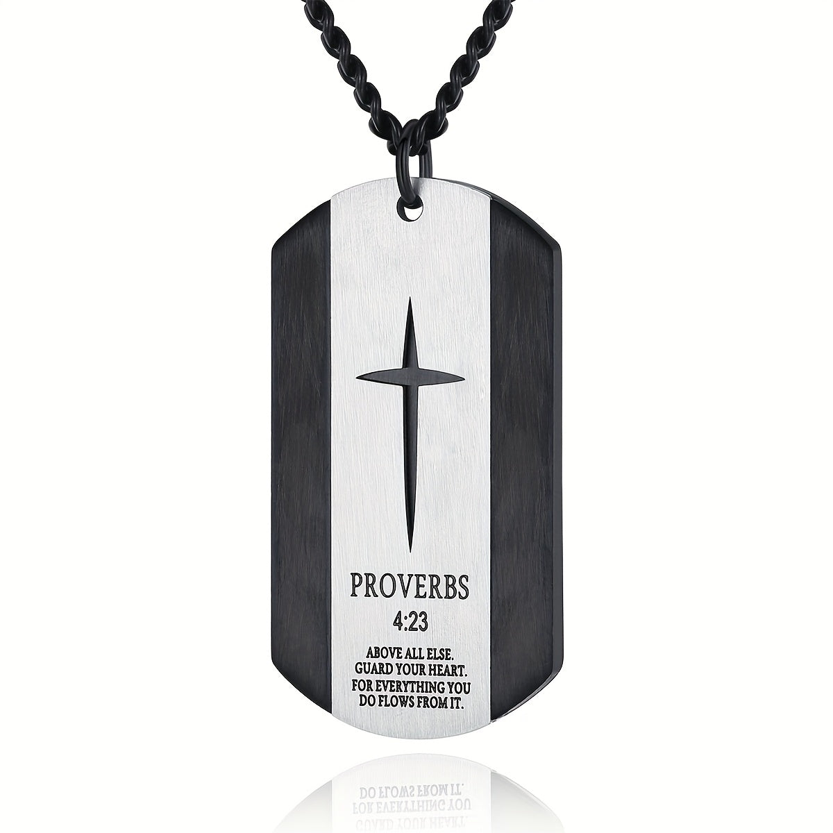 Black Stainless Steel Bible Verse Cross Necklace for Men