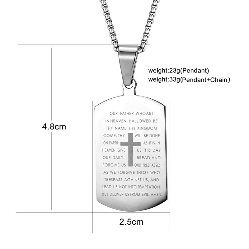 Stainless Steel Tag Cross and Scripture Pendant Necklace