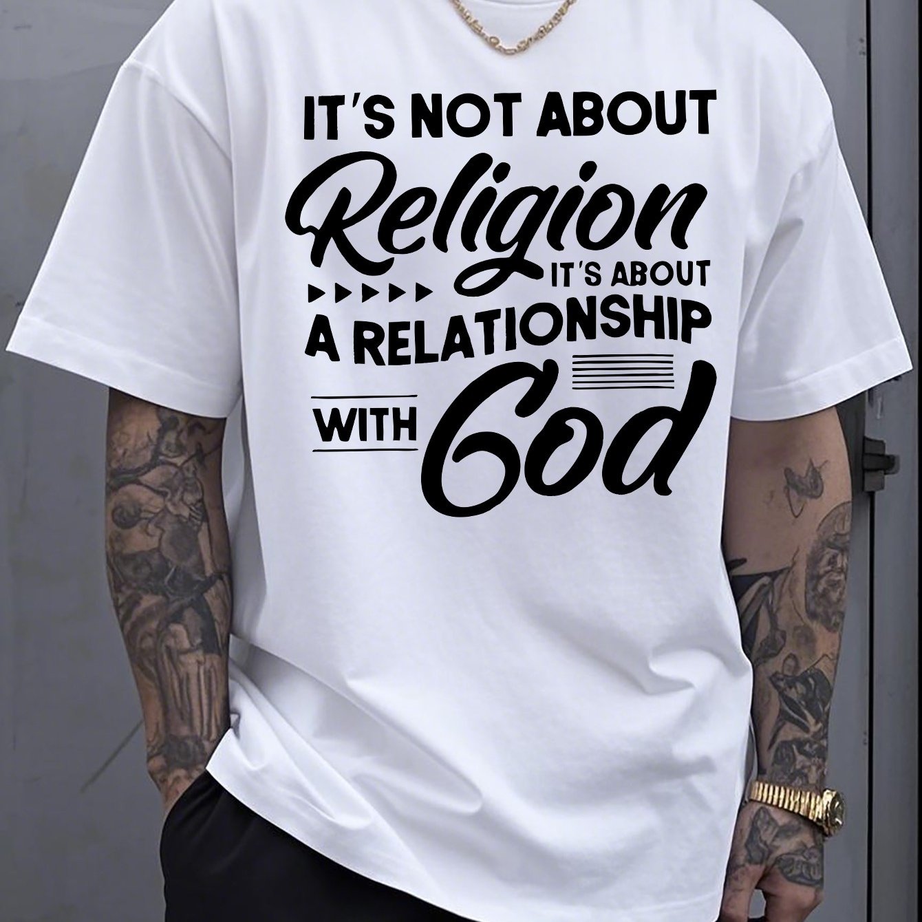 Men's Relaxed Fit White Cotton Religious T-Shirt