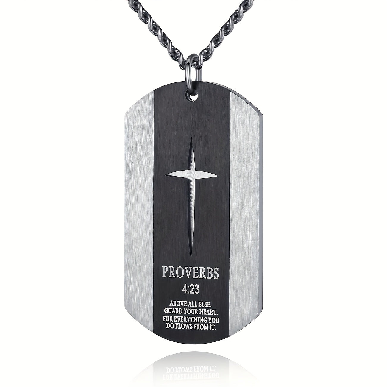 Black Stainless Steel Bible Verse Cross Necklace for Men