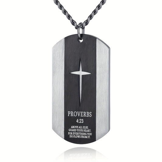 Black Stainless Steel Bible Verse Cross Necklace for Men
