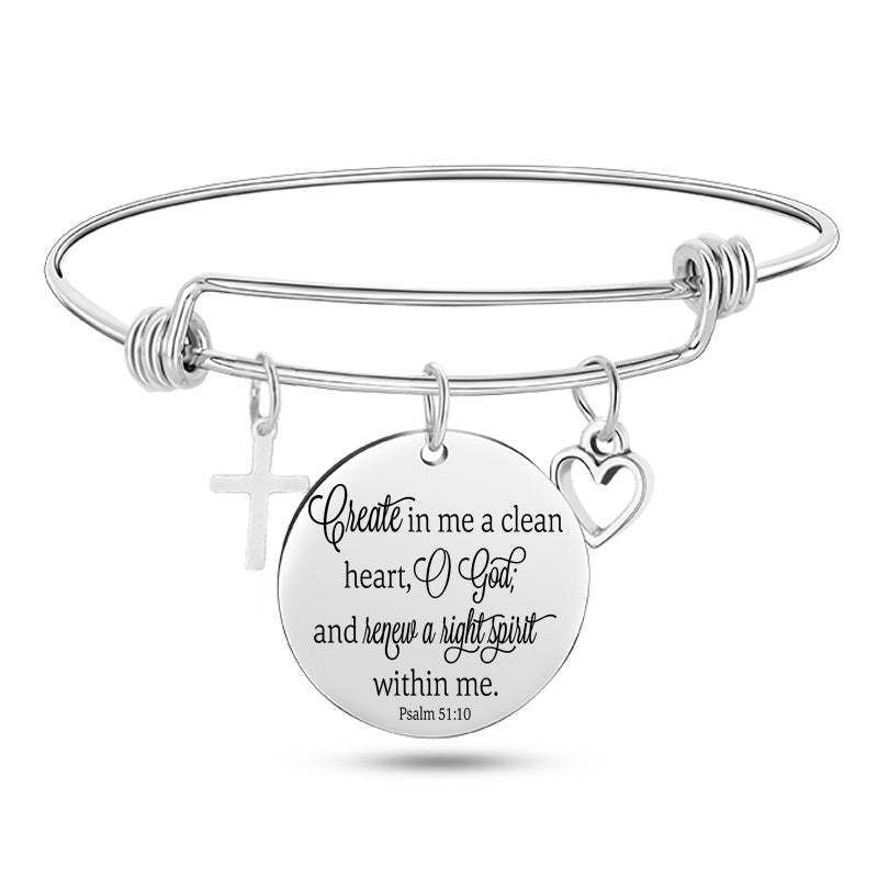 Lady's Bible Scripture Stainless Steel Bangle Bracelet