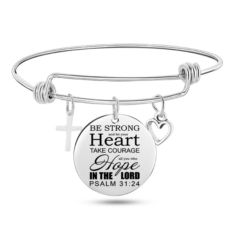 Lady's Bible Scripture Stainless Steel Bangle Bracelet